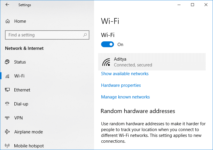 En Wi-Fi, haga clic en su red actualmente conectada (WiFi) |  Arreglar el alto uso de CPU del instalador de módulos de Windows