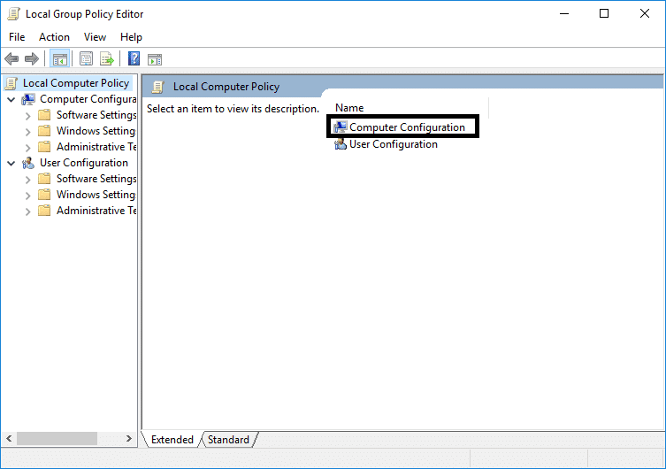 Haga clic en Aceptar y abra el Editor de políticas de grupo local