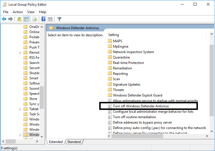 Haga doble clic en Desactivar la política antivirus de Windows Defender