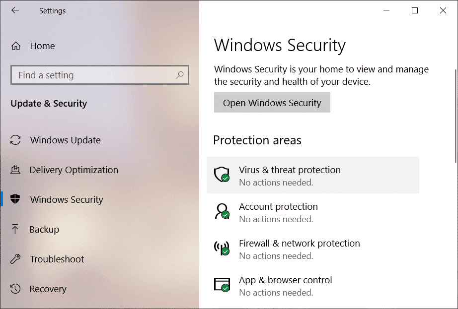 Seleccione Seguridad de Windows y luego haga clic en Protección contra virus y amenazas