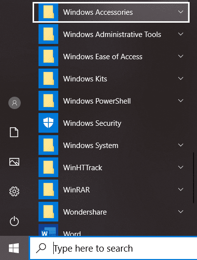 Busque la carpeta Accesorios de Windows en Todas las aplicaciones
