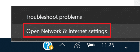 Haga clic con el botón derecho en el ícono de Wi-Fi o Ethernet y luego seleccione Abrir configuración de red e Internet | Arreglar Sin conexión a Internet después de actualizar a Windows 10 Creators Update