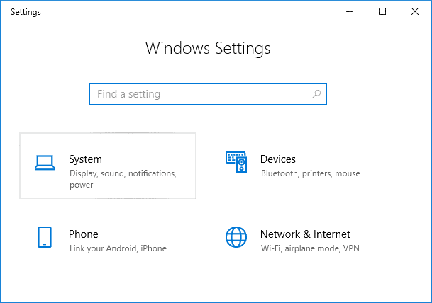 Presione la tecla de Windows + I para abrir Configuración y luego haga clic en Sistema | Arreglar Sin conexión a Internet después de actualizar a Windows 10 Creators Update