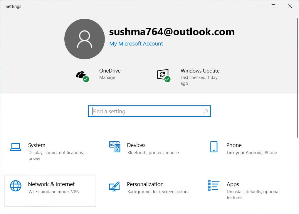 Presione la tecla de Windows + I para abrir Configuración y luego haga clic en Red e Internet | Arreglar Sin conexión a Internet después de actualizar a Windows 10 Creators Update