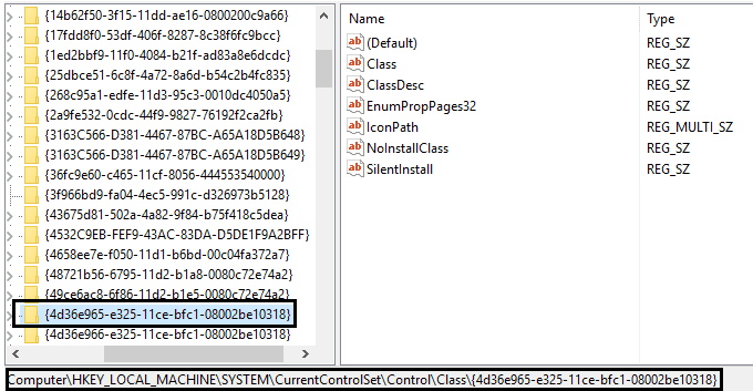 La clase de control CurrentControlSet