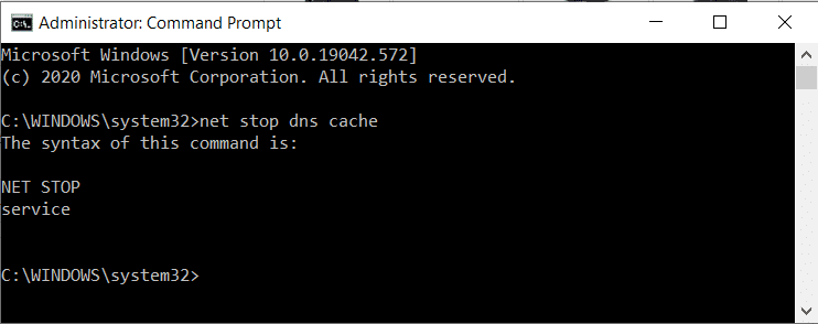Net Stop DNS Cache mediante el símbolo del sistema