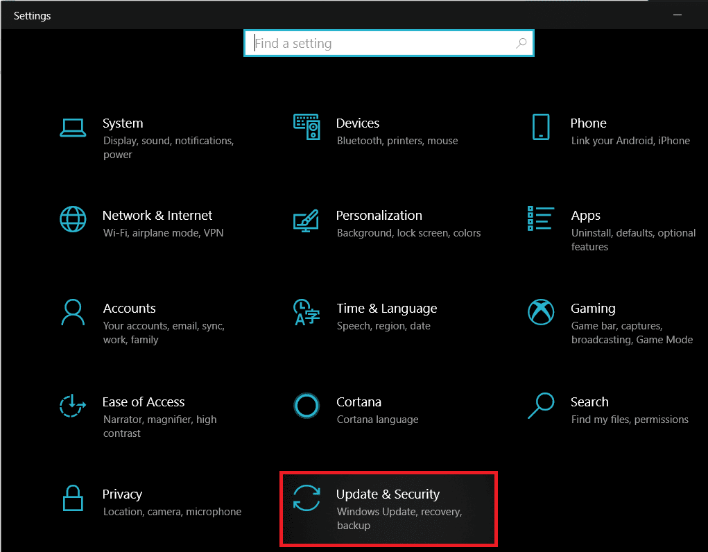Haga clic en Actualización y seguridad