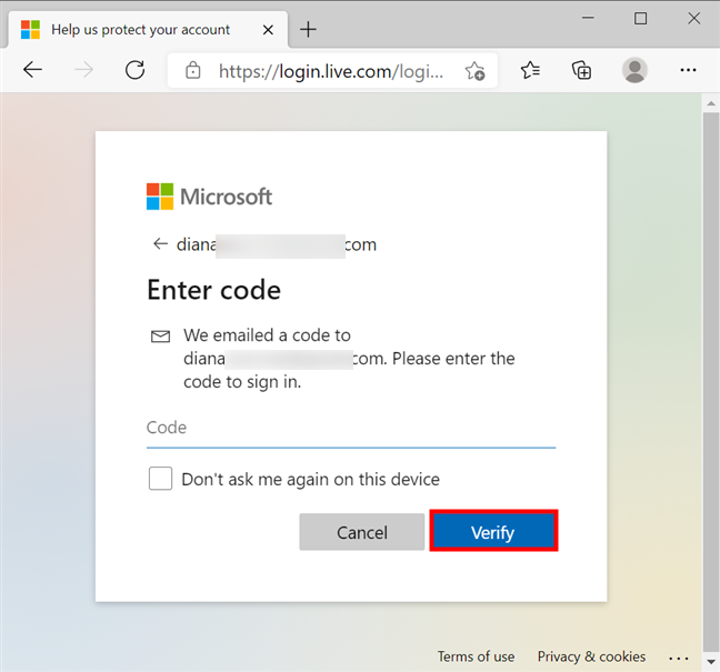 Verifica tu identidad para cambiar la contraseña de Microsoft