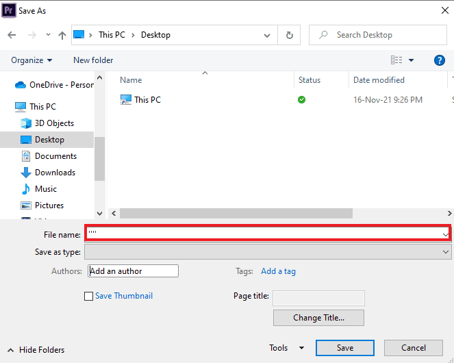 Adobe Premiere Pro guardar como