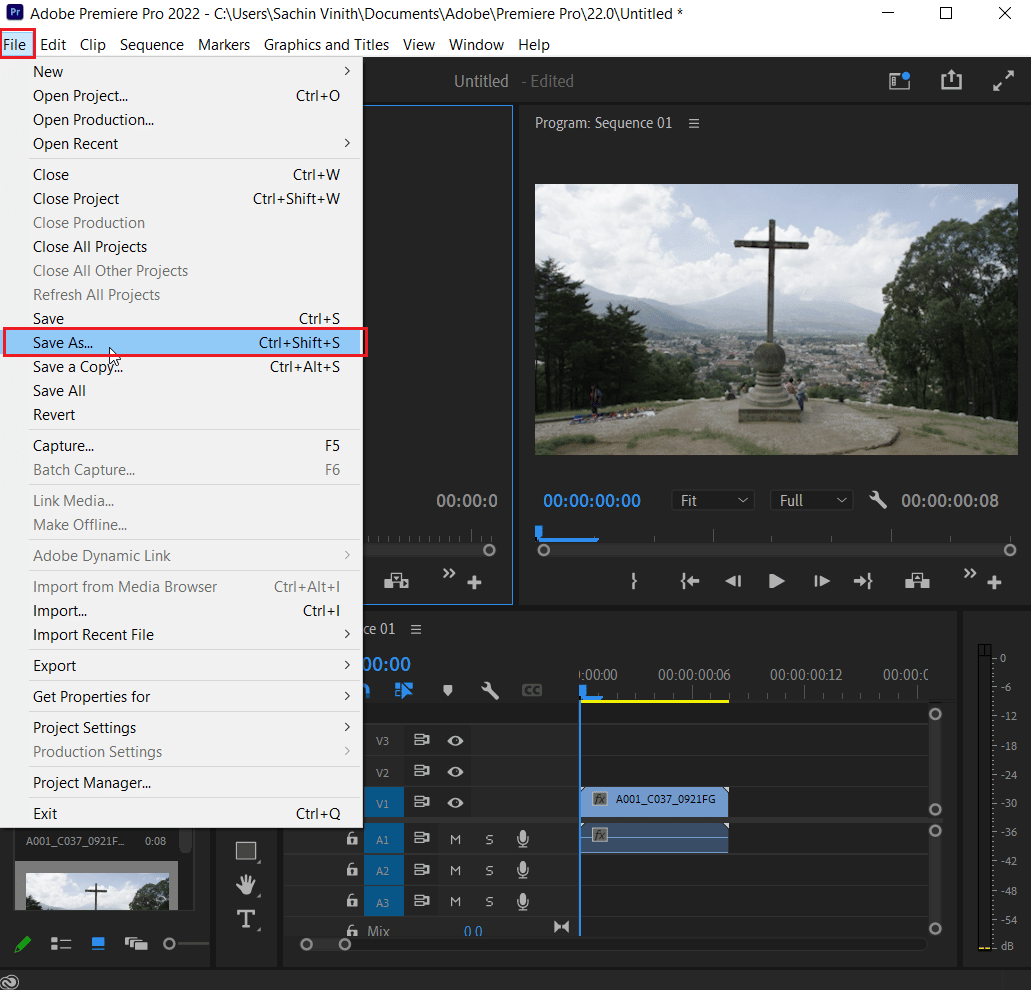 haga clic en archivo y haga clic en guardar como