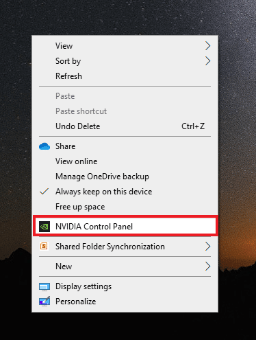 Haga clic en Panel de control de NVIDIA