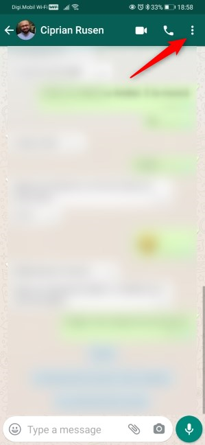 El menú de configuración de un chat