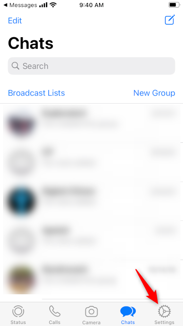 El botón Ajustes de WhatsApp para iPhone