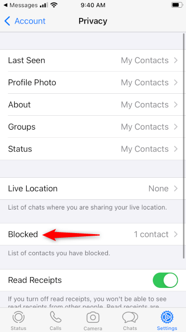 Abre la lista de contactos bloqueados en WhatsApp para iPhone