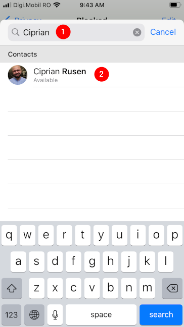 Selección de la persona a bloquear en WhatsApp para iPhone