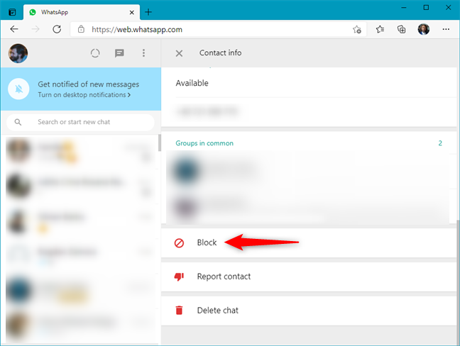 Cómo bloquear a alguien en WhatsApp Web desde la página de contactos