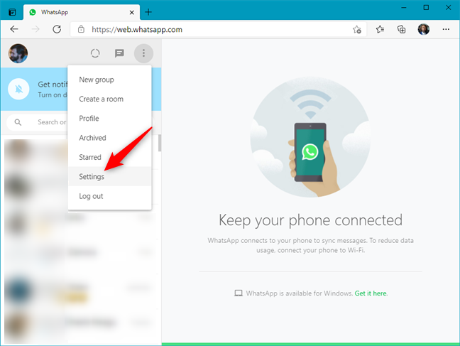 Configuración en WhatsApp Web