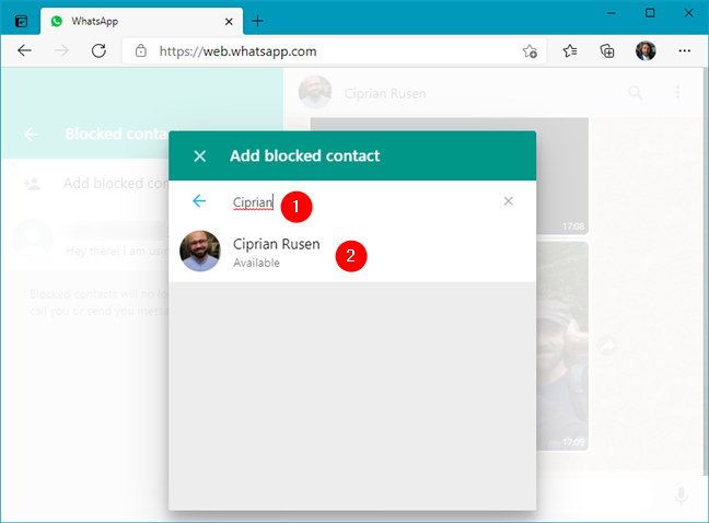 Agregar contacto bloqueado en WhatsApp Web