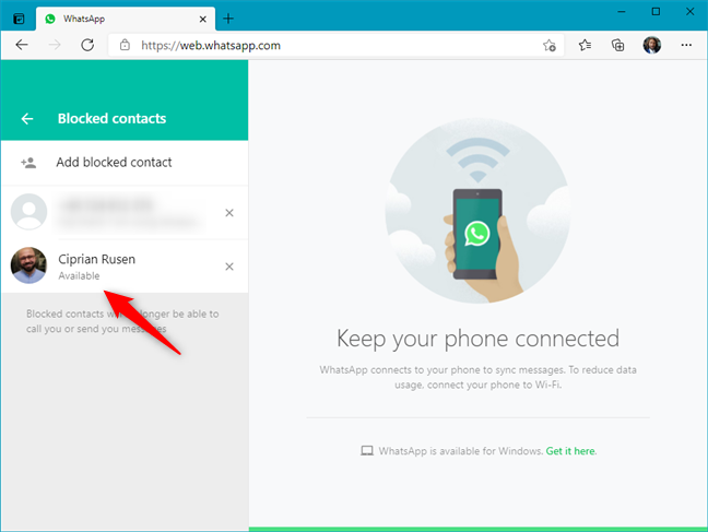 Alguien que fue bloqueado en WhatsApp Web