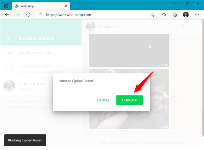 Cómo desbloquear a alguien en WhatsApp Web