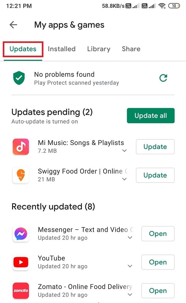 Toque la pestaña Actualizaciones y verifique si hay actualizaciones disponibles para Instagram