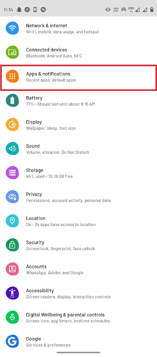 Toque en Aplicaciones y notificación