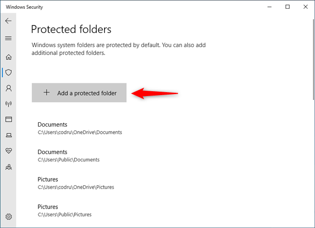 Agregar una nueva carpeta a la lista de carpetas protegidas contra ransomware