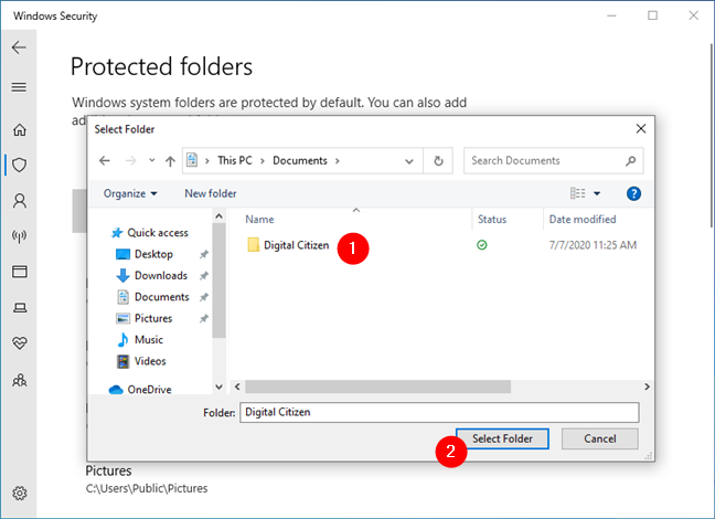 Elegir la carpeta que recibe protección contra ransomware en Windows 10