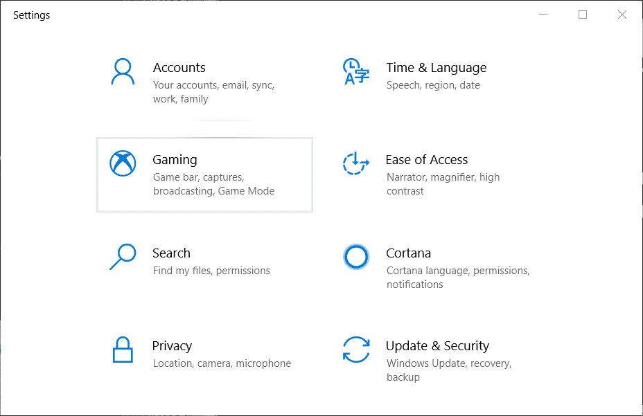 Presione la tecla de Windows + I para abrir la configuración y luego haga clic en Juegos