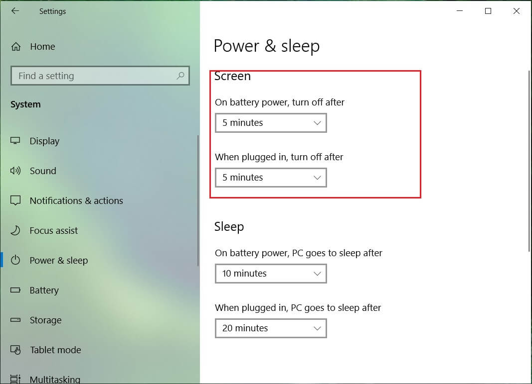 Establezca la configuración de tiempo en Pantalla a un poco más alto |  Cambiar la configuración del tiempo de espera de la pantalla de bloqueo en Windows 10