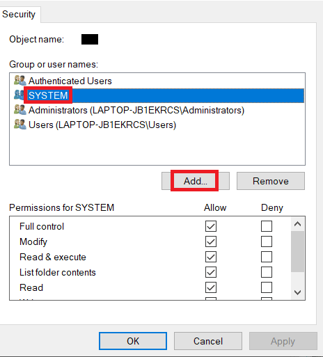 seleccione SISTEMA y haga clic en Agregar.  Solucionar error de instalación OBS en Windows 10