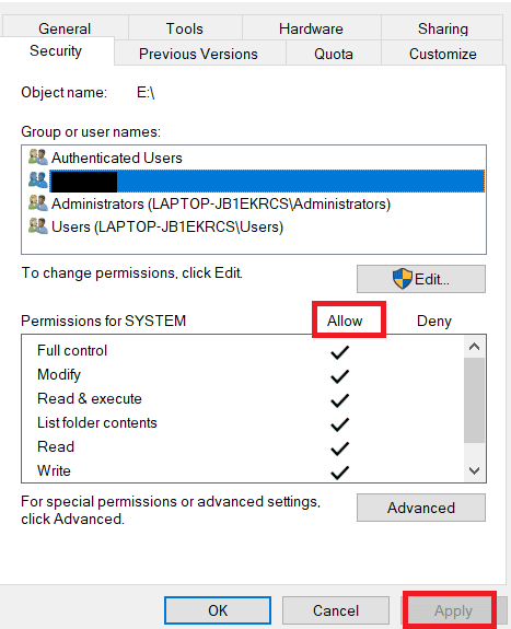 Haga clic en Todos y seleccione todas las casillas debajo de Permitir y haga clic en Aplicar.  Solucionar error de instalación OBS en Windows 10