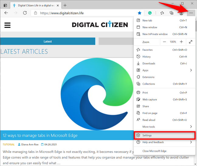 Acceder a la configuración de Microsoft Edge