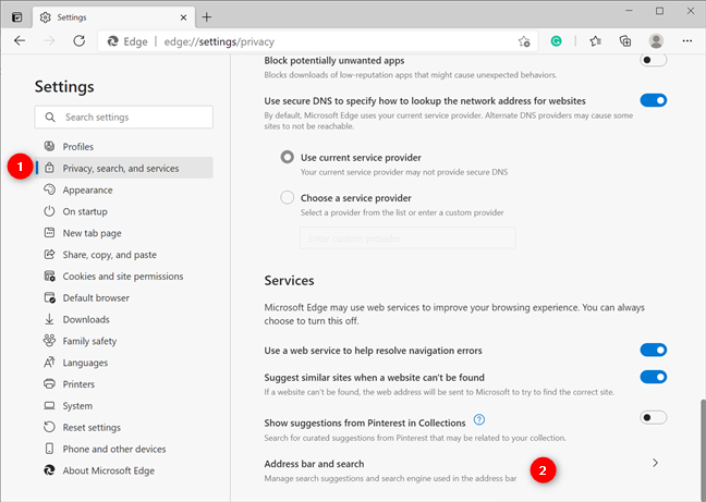 Acceder a la configuración de búsqueda en Microsoft Edge