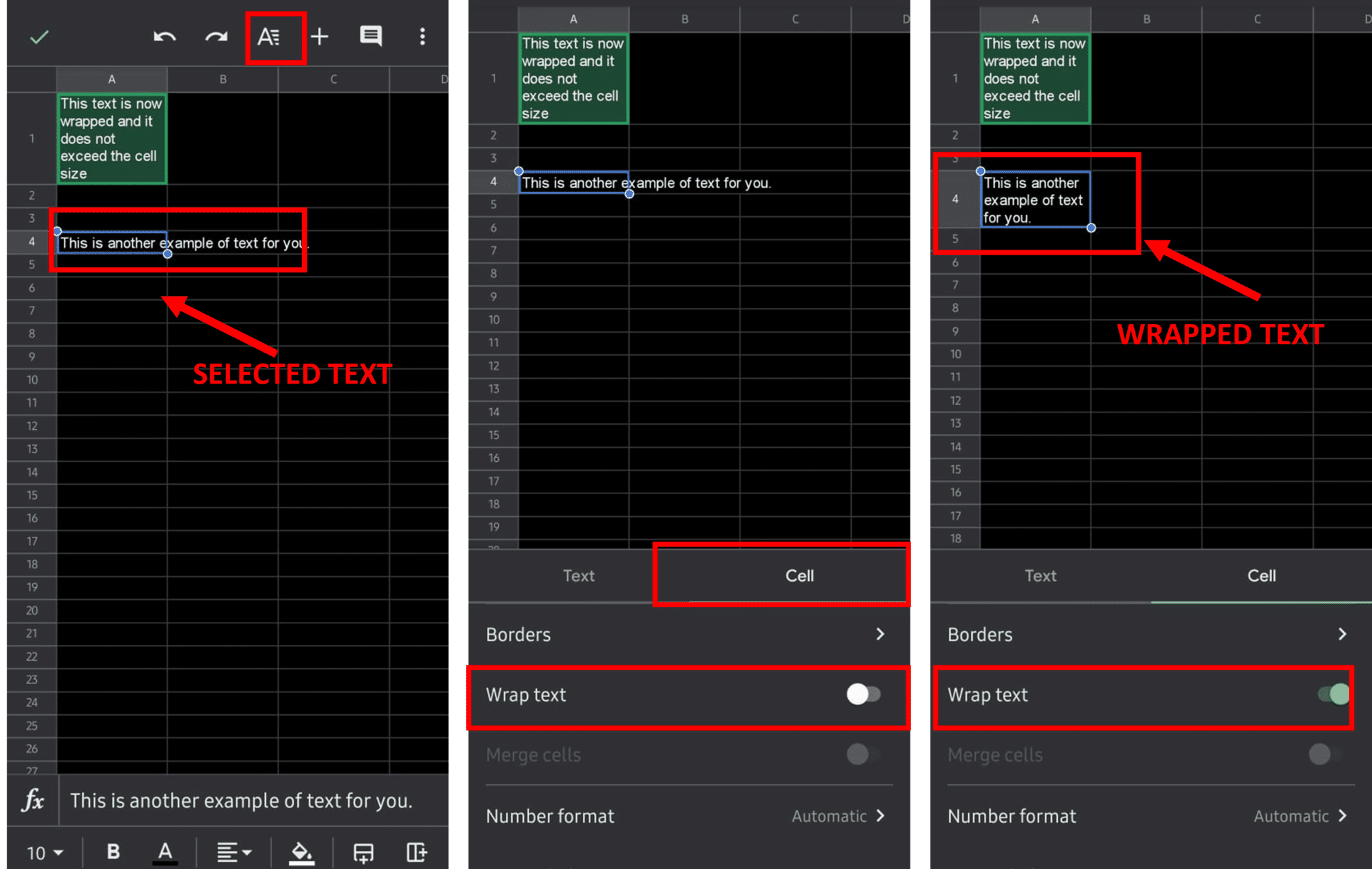 Cómo envolver su texto en la aplicación para teléfonos inteligentes Google Sheets