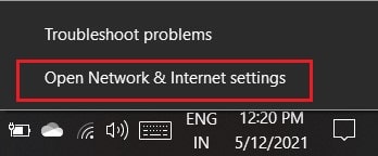Haga clic con el botón derecho en la opción Wi-Fi y seleccione Abrir configuración de Internet