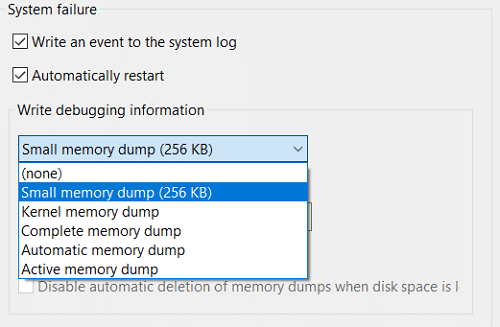 Configure Windows 10 para crear archivos de volcado en la pantalla azul de la muerte