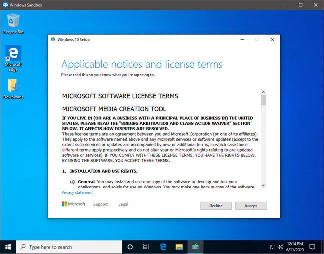 Un programa que se ejecutó automáticamente cuando se lanzó Windows Sandbox