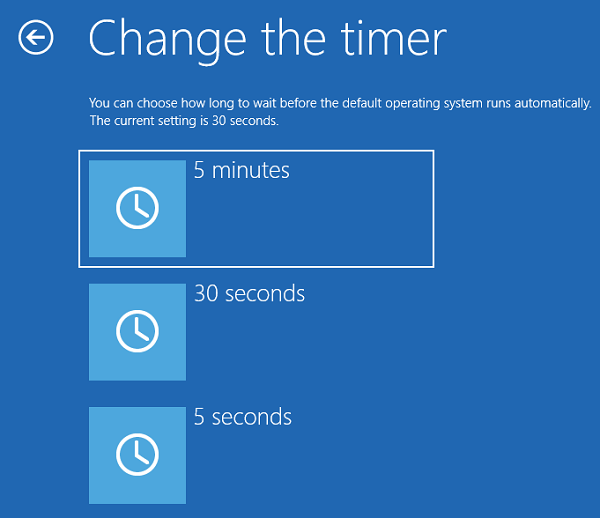 Cambiar la hora para ver la lista de sistemas operativos al inicio en Windows 10