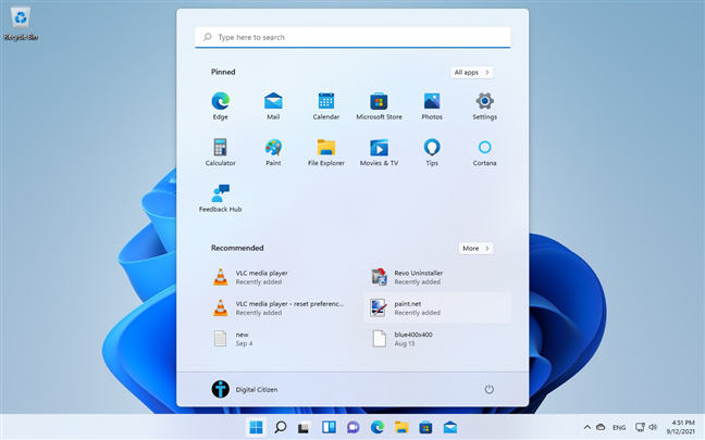 El menú Inicio de Windows 11 está centrado