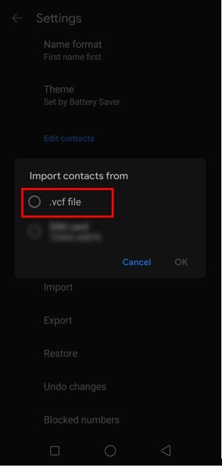 Ahora se abrirá un cuadro de visualización.  Haga clic en la opción de archivo .vcf aquí.