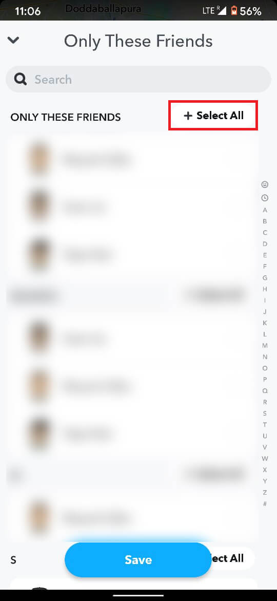 Esto abrirá tu lista de amigos de Snapchat. En la esquina superior derecha, haga clic en