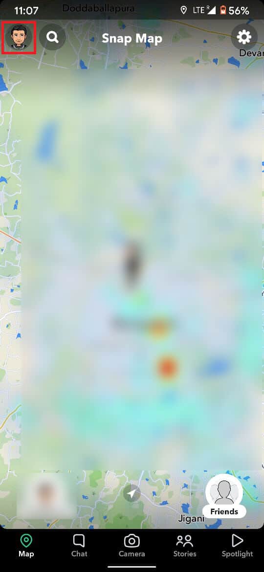 Vuelva a la página del mapa y toque su bitmoji en la esquina superior izquierda.