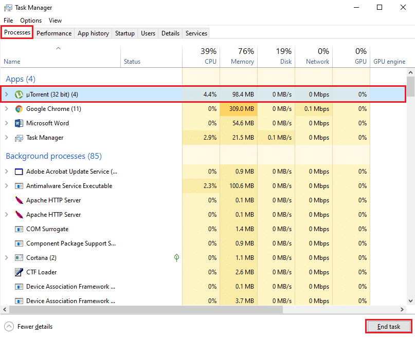 Haga clic en Finalizar tarea visible en la parte inferior de la pantalla para cerrarla | Formas efectivas de reducir su ping (arreglar ping alto)