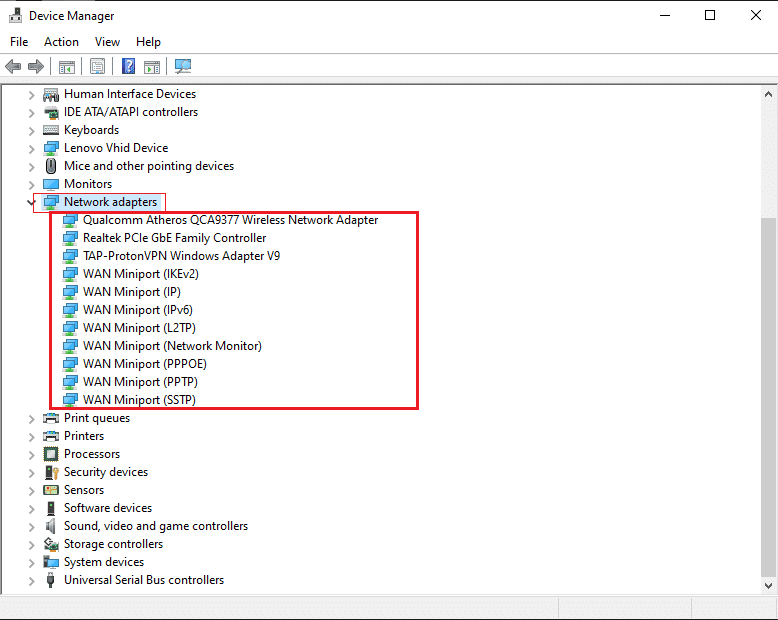 Actualice los adaptadores de red uno por uno
