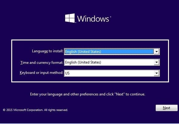 Seleccione su idioma en la instalación de Windows 10 | Arreglar ningún error de dispositivo de arranque en Windows 10