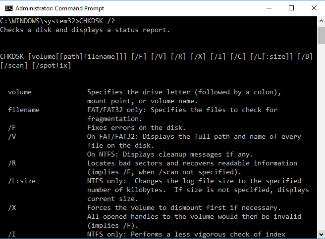Comandos auxiliares de Chkdsk