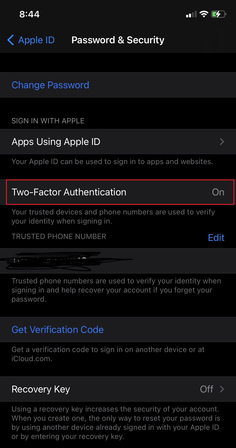 Toque Activar autenticación de dos factores | Autenticación de dos factores de Apple