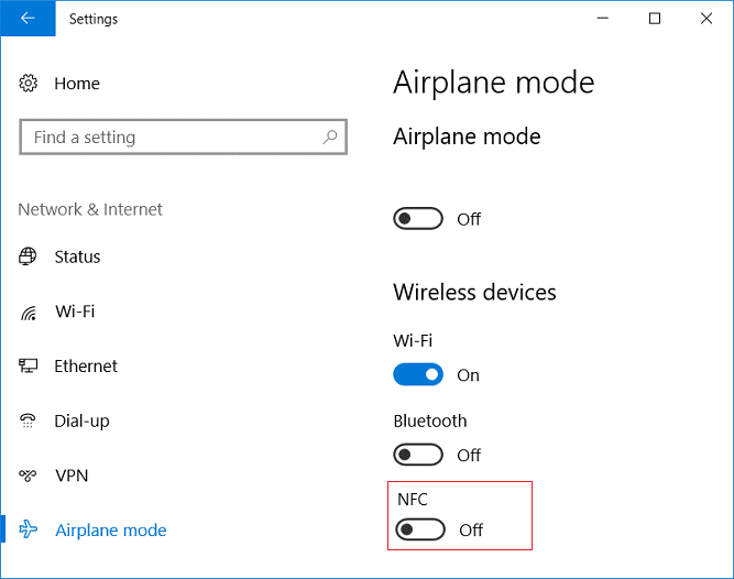 En Dispositivos inalámbricos, desactive la opción NFC