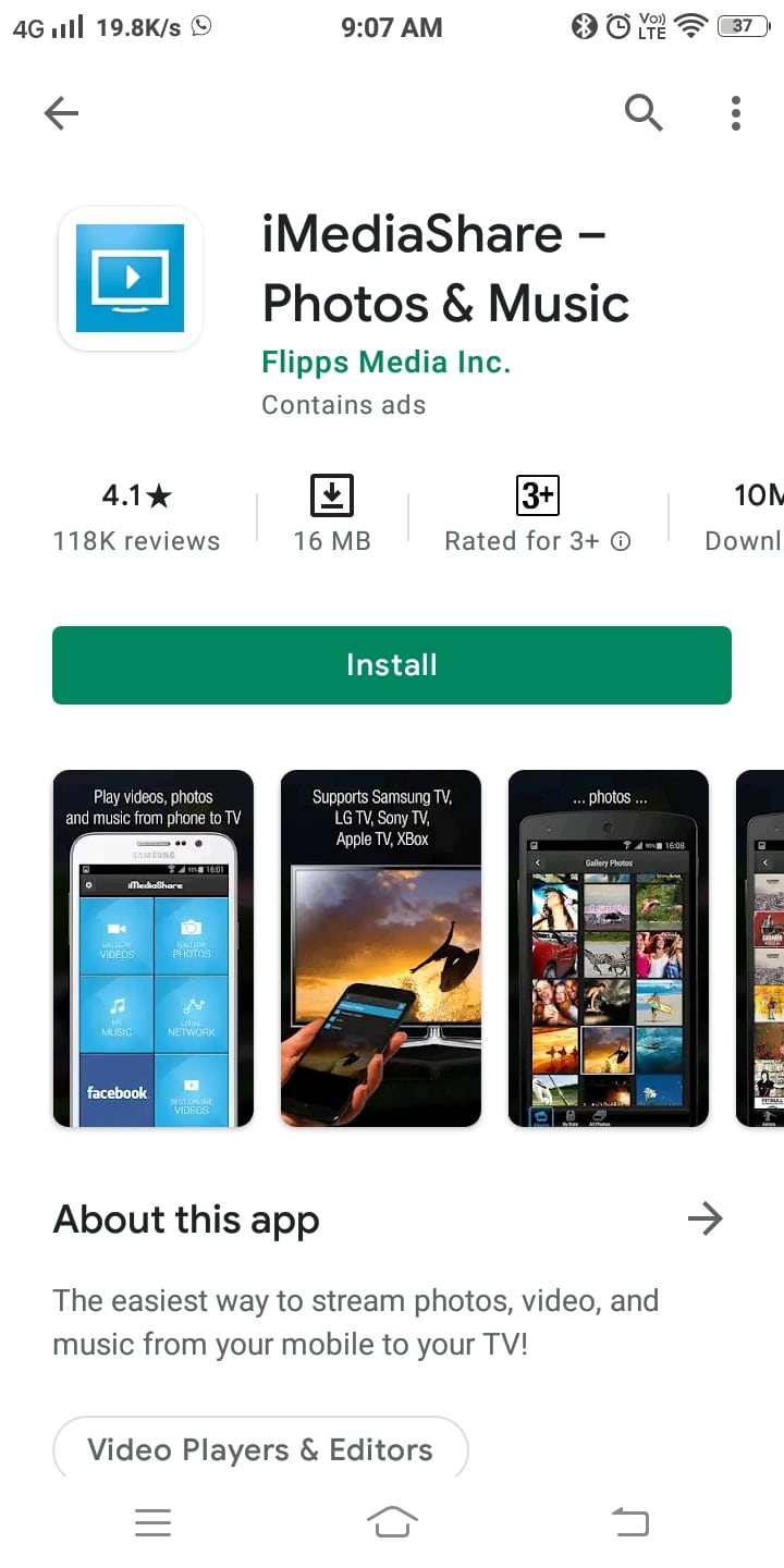 Inicie Play Store en su Android e instale la aplicación iMediaShare - Fotos y Música.